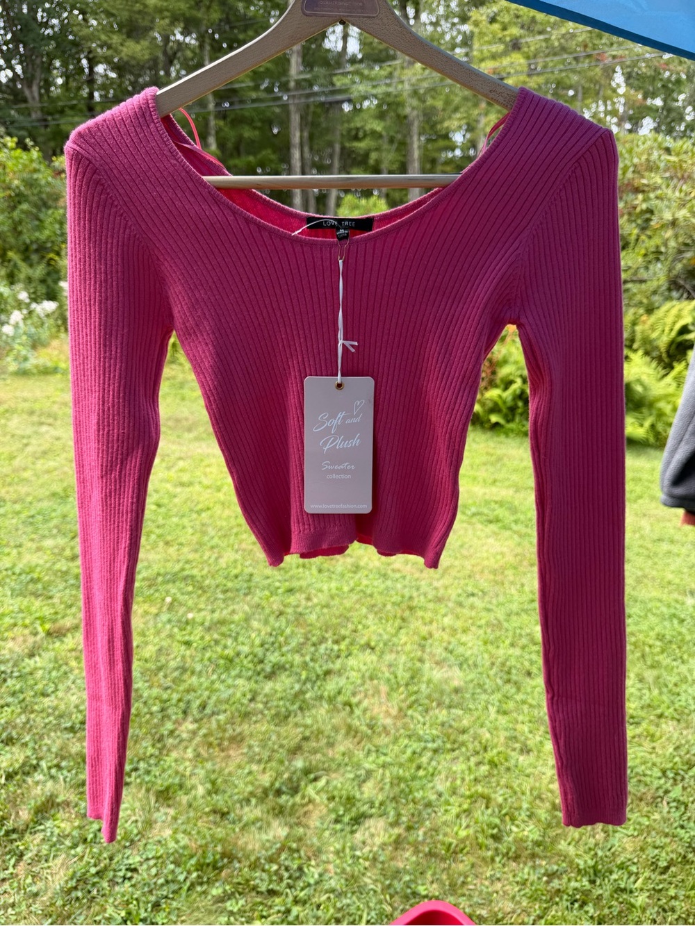 Love Tree Raspberry Pink Ribbed Long-Sleeve Scoop Neck Top